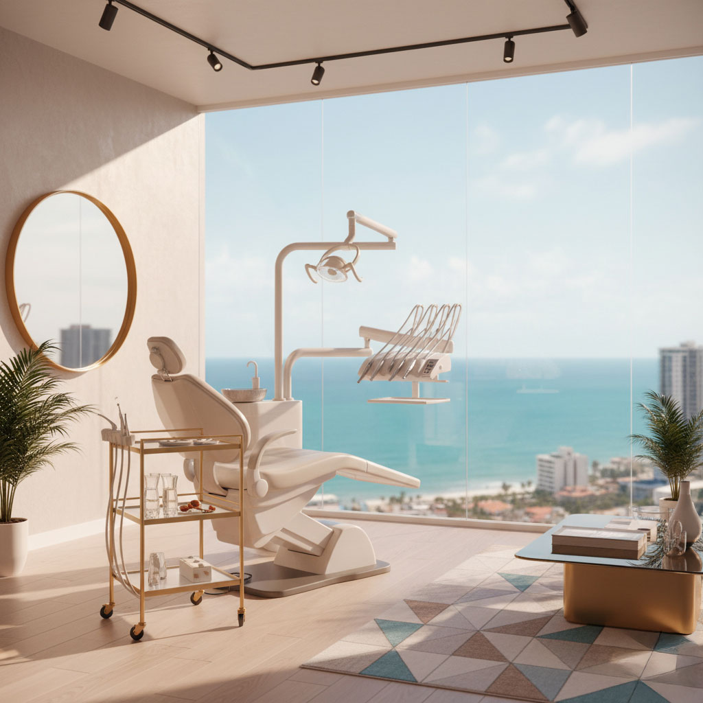dental chair in modern setting with ocean view