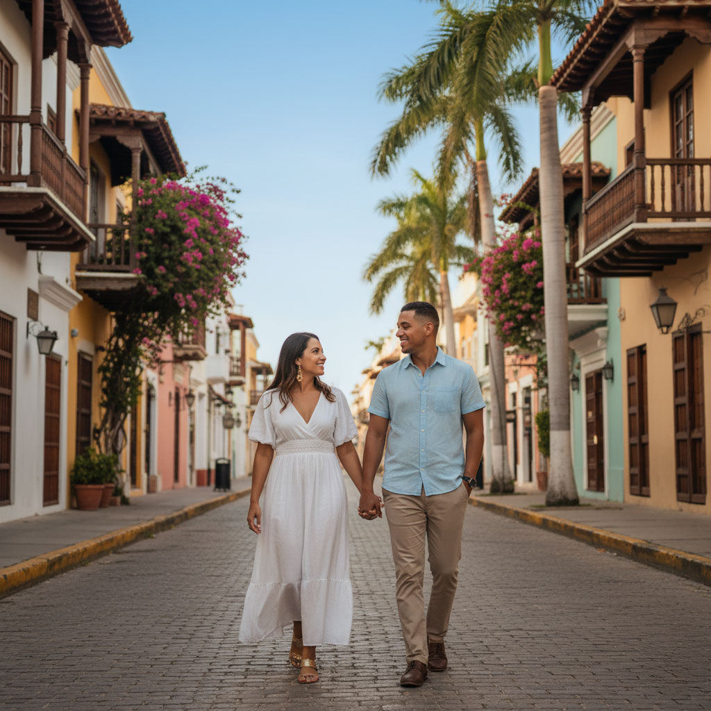 couple exploring Cartagena after plastic surgery